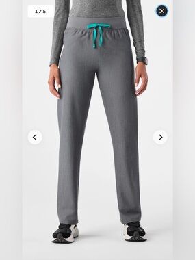Figs Livingston Gray Straight-Leg Joggers with Teal Drawstring
